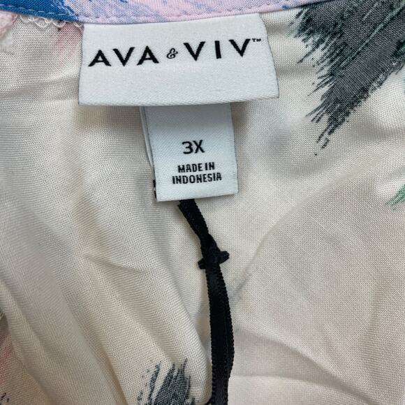 Ava & Viv Women's Short Sleeve V Neck Mini A-Line Dress Multi Floral 3X Plus - Picture 5 of 6